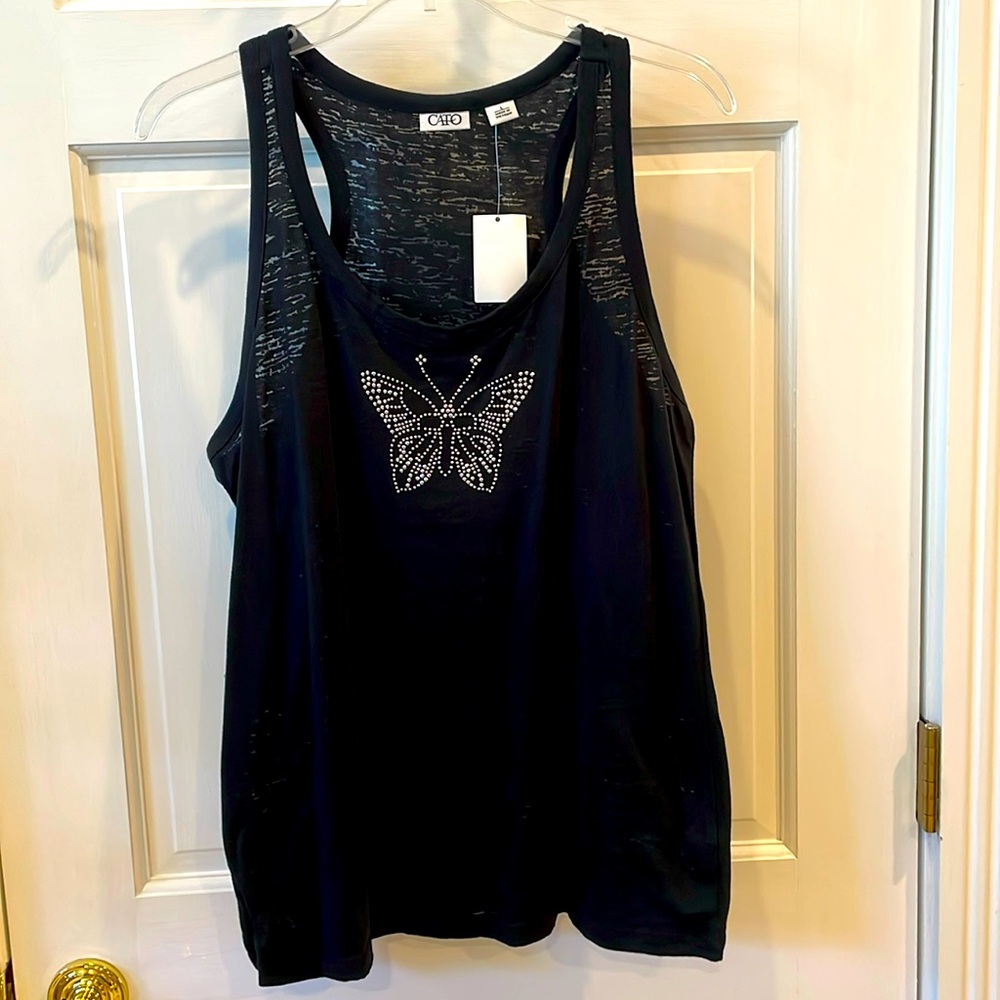 Cato Size Large NWT Black Beaded  Butterfly Tank Top.
